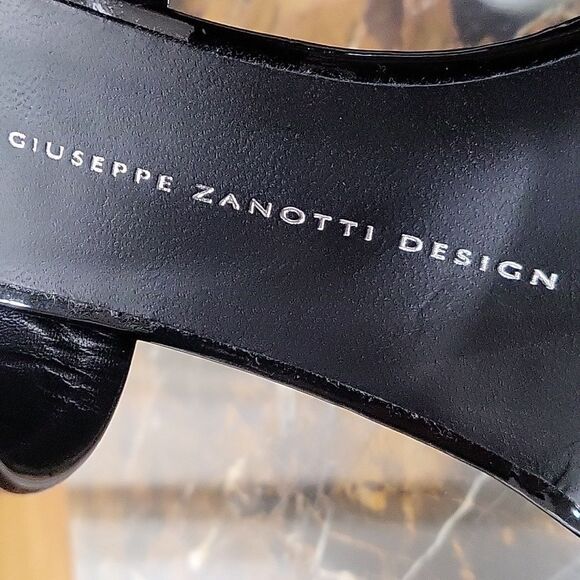 Giuseppe Zanotti Black Patent Leather Open Toe Sandals Dual Band Stiletto 37.5 - Picture 15 of 16